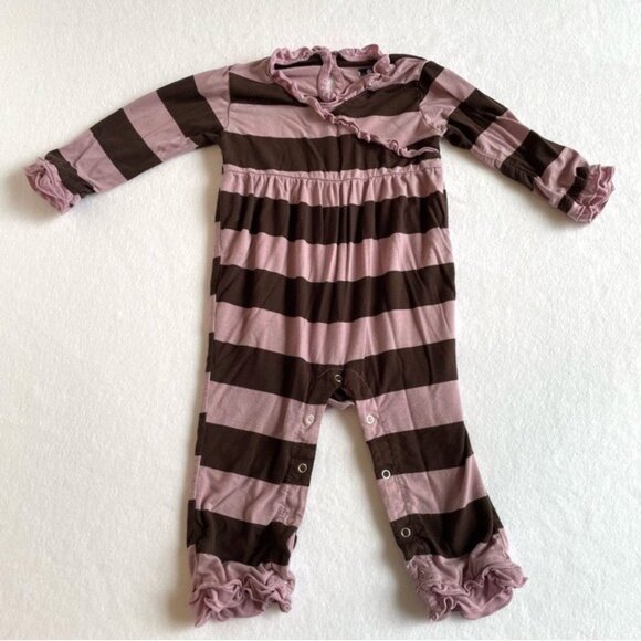 Kickee Pants Other - Kickee Pants Baby Striped Coverall 6-12m Ruffles Jumpsuit Romper Play